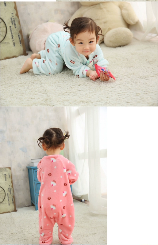 Pyjama trẻ em của mảnh cậu bé lớn bé gái bé áo trẻ con dài tay hai chiều dây kéo mùa thu và mùa đông hô nhung tracksuit