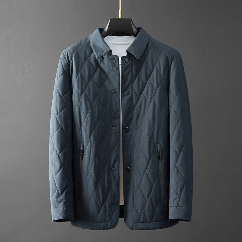 Autumn and winter new diamond grid light lapel shop cotton jacket men's single-breasted fashion business casual warm quilted jacket