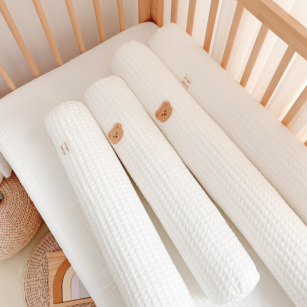 Baby pillow cotton waffle side sleep cylinder long pillow ins newborn baby bed fence anti-collision detachable