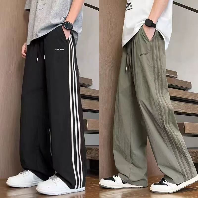 Clearance Sale of Original Export Surplus Men's Straight-Leg Loose Summer Thin Ice Silk Striped Long Pants