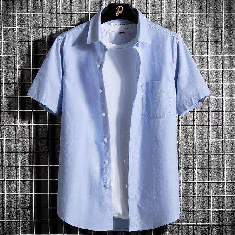 Pure Cotton Oxford Short-Sleeved White Shirt for Men, Summer Trendy Brand Loose Casual Shirt, Solid Color Half-Sleeved Jacket Pure Cotton Oxford Short-Sleeved White Shirt for Men, Summer Trendy Brand Loose Casual Shirt, Solid Color Half-Sleeved Jacket