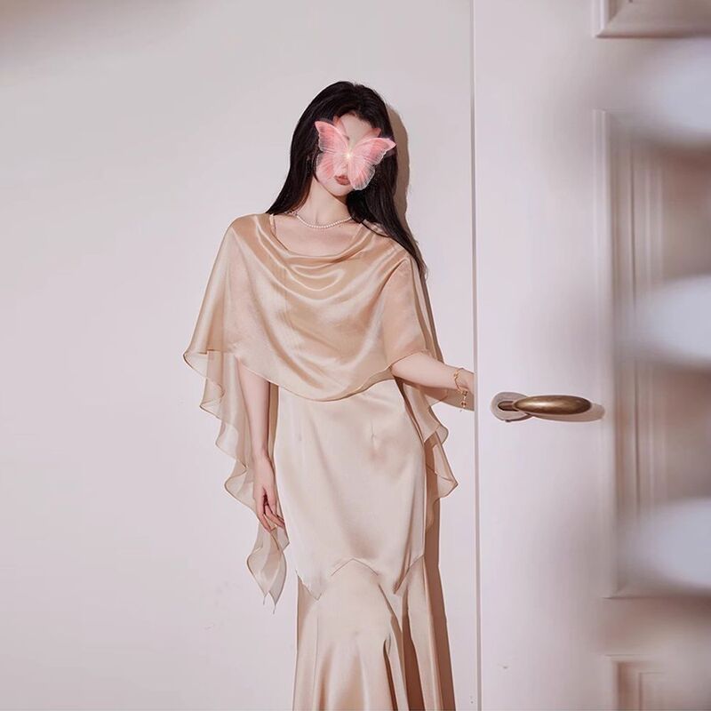 2026 Summer New Light Luxury Satin Shawl Elegant Socialite Style Banquet Versatile Solid Color Sunscreen Cardigan for Women