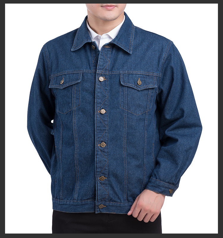 Người đàn ông trung niên denim thợ hàn cotton áo khoác áo khoác ve áo bảo hiểm lao động mặc áo khoác denim chống áo khoác denim
