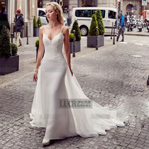 Silk and satin fishtail wedding dress 2021 new big tailing temperament waist fishtail slim sling slings travel simple