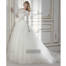 2020 new autumn and winter wedding dress retro long sleeve tailing simple court slim slim European and American bride Korean Princess