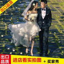 Stars with the same shoulder front short front and back long wedding dress Mori series Korean light simple travel shot small tailing tail go out yarn