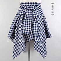 Group owner home leave two plaid skirt female summer student college style waist shirt sleeve strap high waist irregular