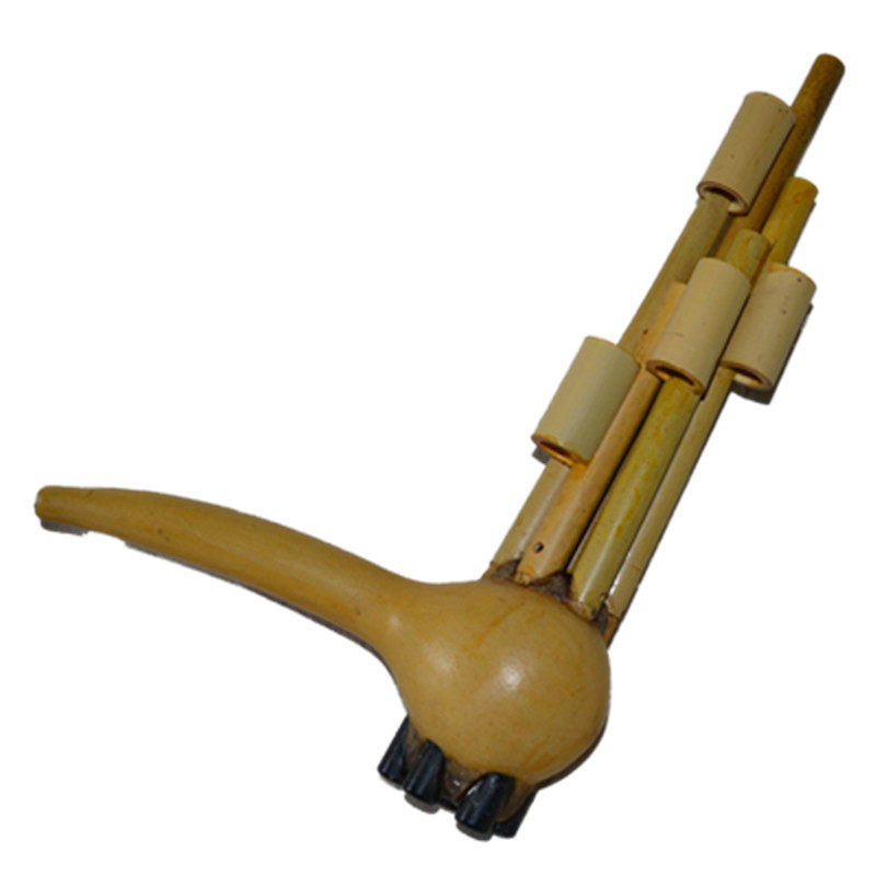 Playing the song reed Yi hulu snaxi Hmong musical instrument copper house gourd