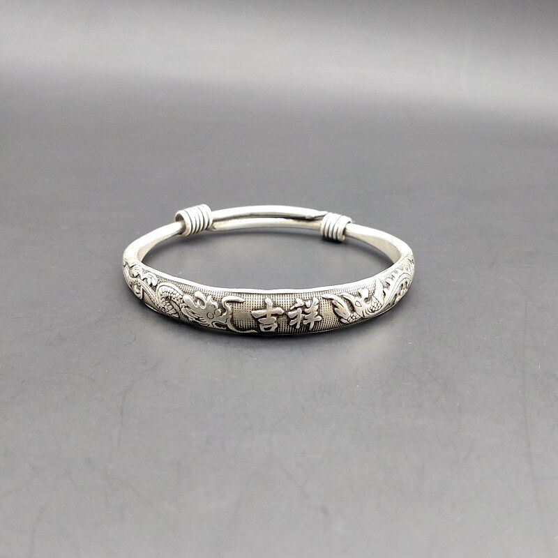 miao silver bracelet pure handmade push-pull bracelet ethnic wind imitation silver china wind art retro fu character multi-style bracelet