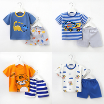 Children short sleeve suit pure cotton summer boy girl baby clothes t-shirt shorts children clothing two sets of Korean prints