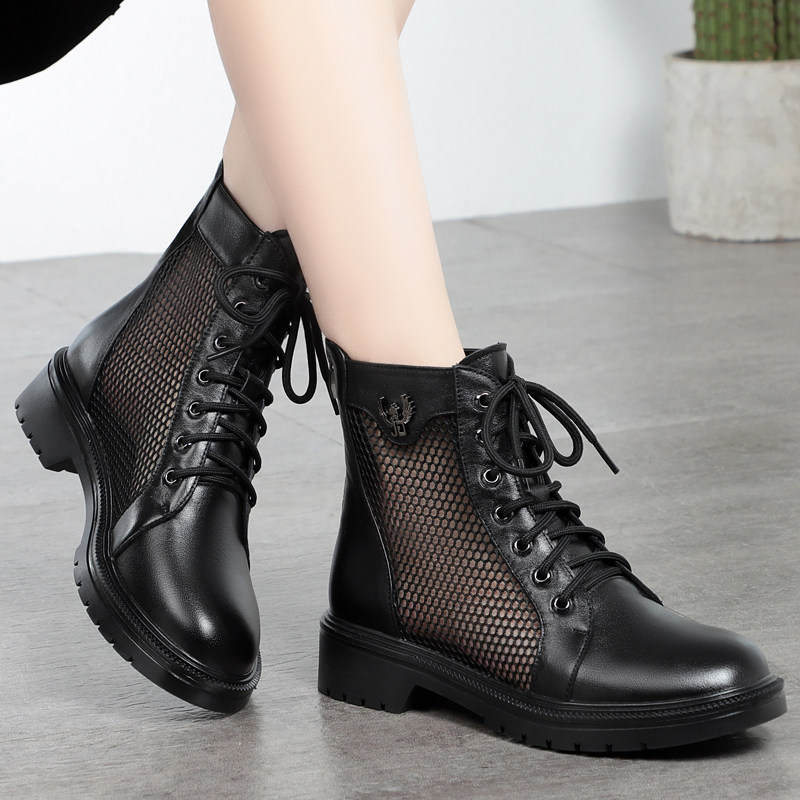 Summer foot Serie connet yarn Martin boots female new tennis boots Genuine Leather Boots Hollowed-out Cool Boots Slim-in-the-Boots Women Shoes