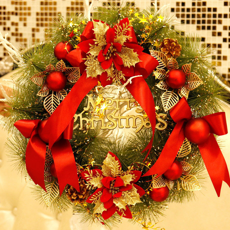 Christmas decorated garden door hanging 40CM vine ring window hanging the Christmas tree wreath hanging scene arrangement