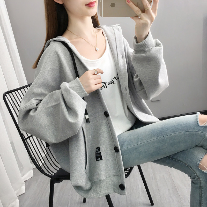 Sandro Mocoloni grey Even cap sports shirt woman 2021 autumn winter new reduced-age cardiovert loose short coat