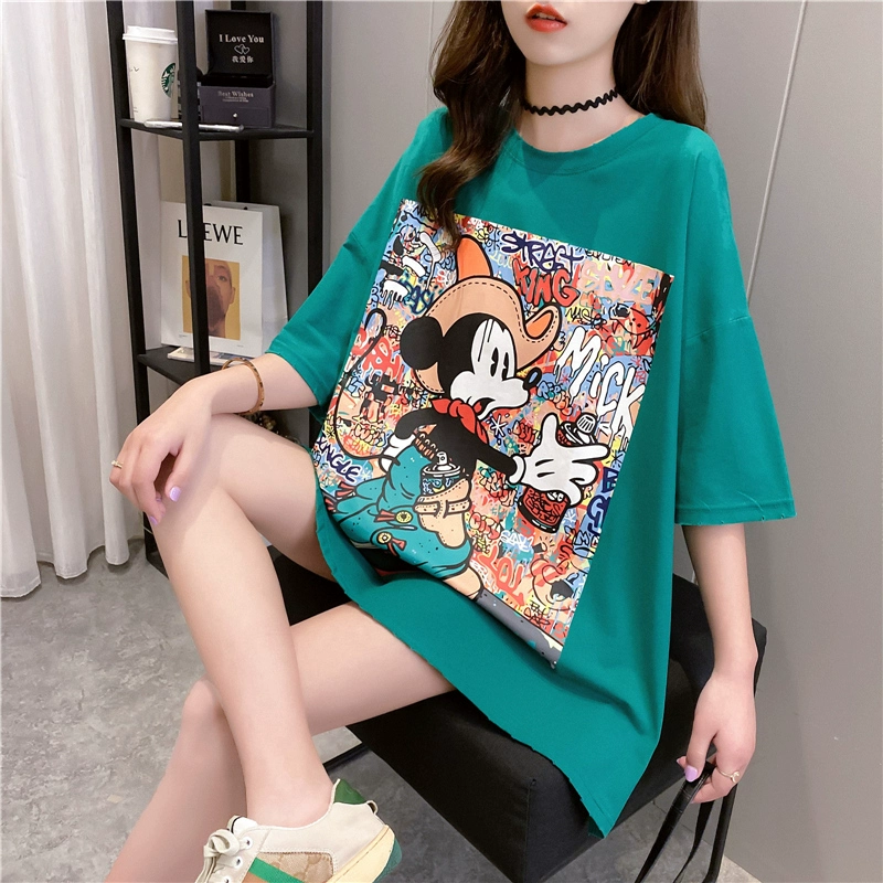 Áo ngắn tay 2020 mới mùa hè rộng rãi áo phông nữ rộng rãi Phim hoạt hình nữ Hàn Quốc Áo phông in hình Mickey hoang dã - Áo phông
