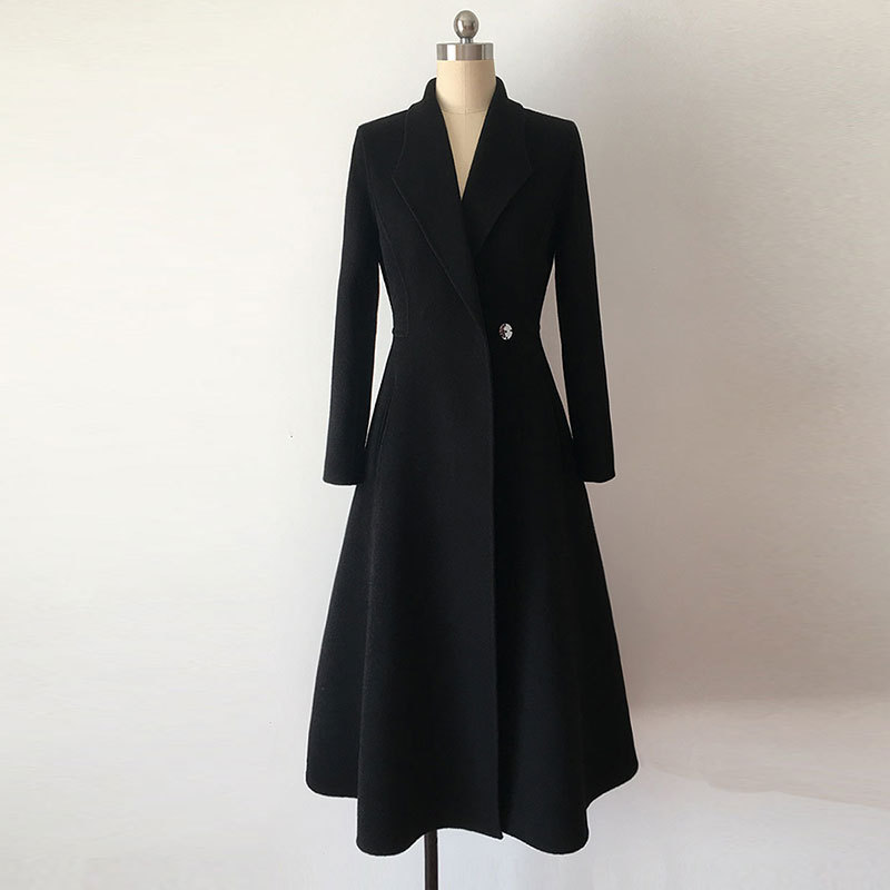 Double-Sided Cashmere Extra-Long Coat for Women 2025 New High-End Skirt-Style Slim Waist Slimming Woolen Coat