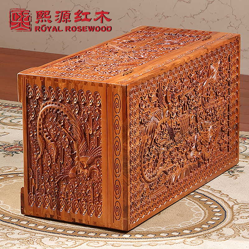 Xiyuan gỗ gụ long não hộp quần áo hộp thư pháp và hộp tranh kết hôn của hồi môn của hồi môn đầy đủ chạm khắc rồng và phượng hoàng - Cái hộp thùng gỗ ngâm chân