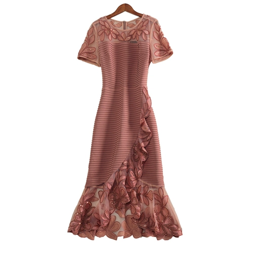 Элитное женское платье, блестки для ногтей, вышивка, европейский стиль, новая коллекция, легкий роскошный стиль, с вышивкой, длина миди, с акцентом на бедрах