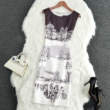 Летняя ретро элегантная элитная юбка, приталенное платье без рукавов, европейский стиль, в цветочек