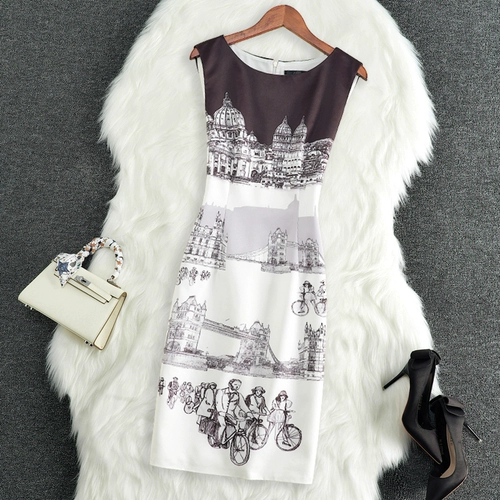 Летняя ретро элегантная элитная юбка, приталенное платье без рукавов, европейский стиль, в цветочек