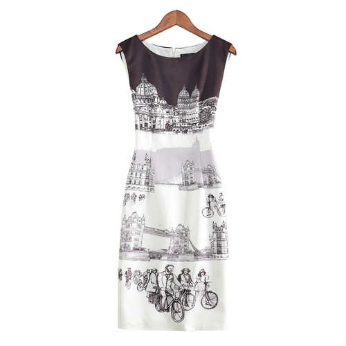 Летняя ретро элегантная элитная юбка, приталенное платье без рукавов, европейский стиль, в цветочек