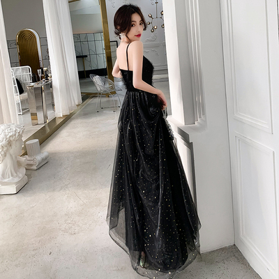 Long black evening dress, starry sky, lifting effect Long black evening dress, starry sky, lifting effect
