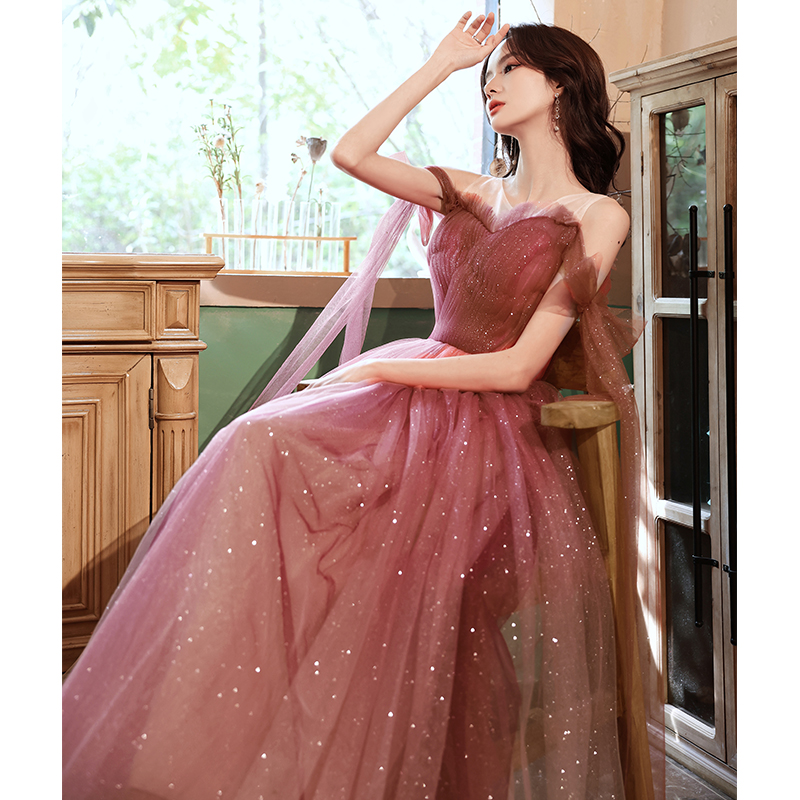 Demi-season elegant elite evening dress, 2021 collection, open shoulders, fitted