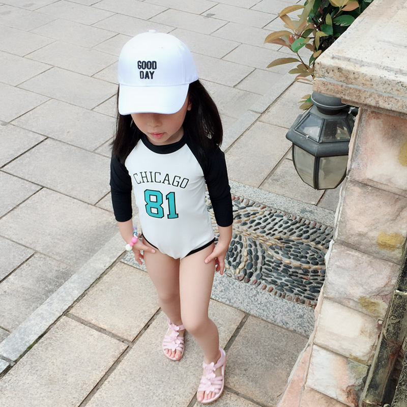 ins Children's swimsuit Girl one-piece long-sleeved sunscreen baby girl swimsuit Princess child cute beach swimsuit