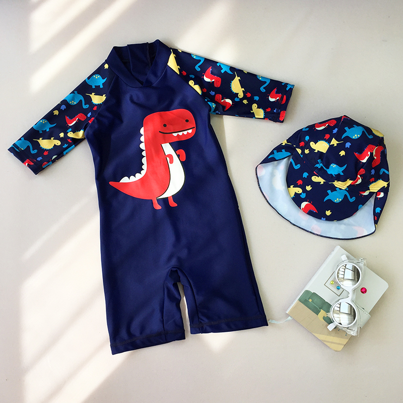 Children's dinosaur swimsuit boy to connect to children's beach sunscreen swimsuit male baby speed dry cute cartoon swimsuit