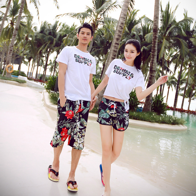 Korean version of the couple beach pants quick-drying men's and women's T-shirts lovers Maldives seaside travel holiday suit