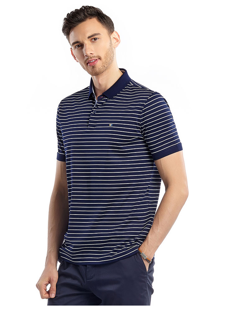 UCLA Mercerized sọc sọc tay áo ngắn POLO áo khoác polo