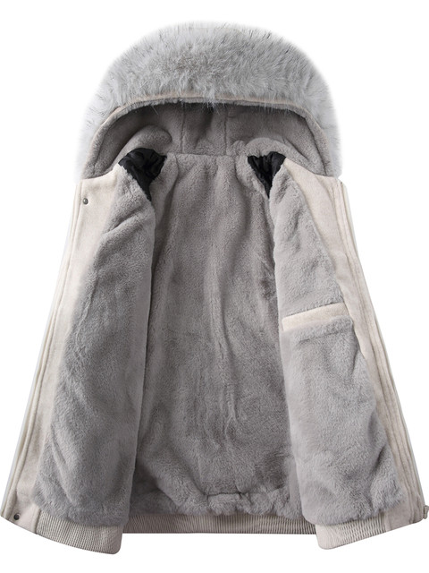 Winter New Style Hooded Large Fur Collar Fleece-Lined Thick Woolen Coat for Men and Teenagers, Slim Fit Warm Woolen Jacket