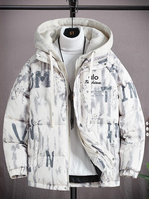 Teenagers' Winter Cotton-Padded Thickened Jacket for Boys, Casual Hooded Cotton Coat for Middle and High School Students, Boys' Faux Two-Piece Cotton Clothing