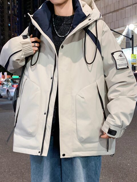 Men's Winter Outdoor down Jacket, Cold-Proof and Warm Coat, Trendy Brand for Teenagers, Three-Proof Workwear Style, Windproof and Cold-Resistant Clothing