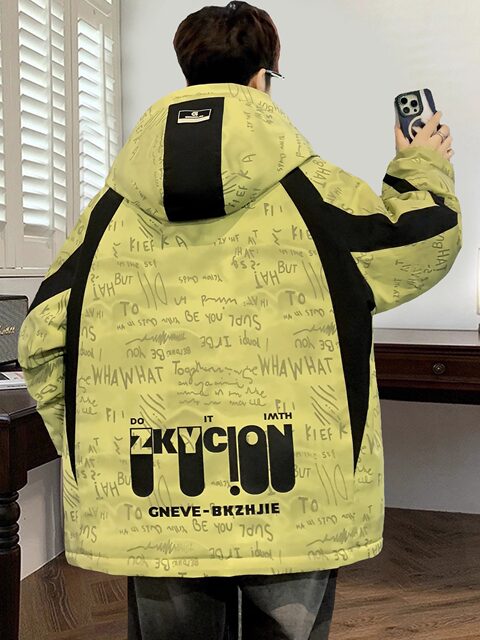 Winter Youth Hong Kong Style Fleece-Lined Warm Jacket Student Trendy Brand Fashion Thick Workwear Cotton Coat for Big Boys