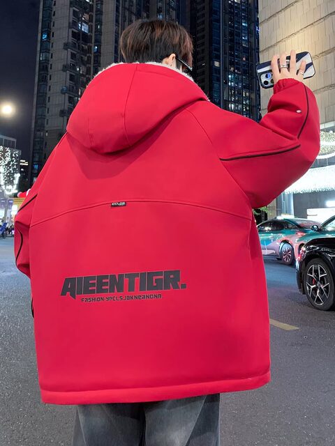 Large Size Loose Trendy Hooded Thick Cotton Jacket for Men and Teenagers, Winter Warm and Cold-Proof Student Outdoor Casual Coat