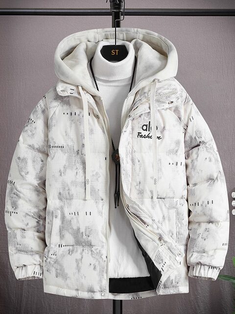 Teenagers' Winter Cotton-Padded Thickened Jacket for Boys, Casual Hooded Cotton Coat for Middle and High School Students, Boys' Faux Two-Piece Cotton Clothing