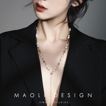 MAOLI Retro Elegant 14K Bag Gold Natural Freshwater Pearl Necklace Adjustable Women Sweater Chain 100 Hitch