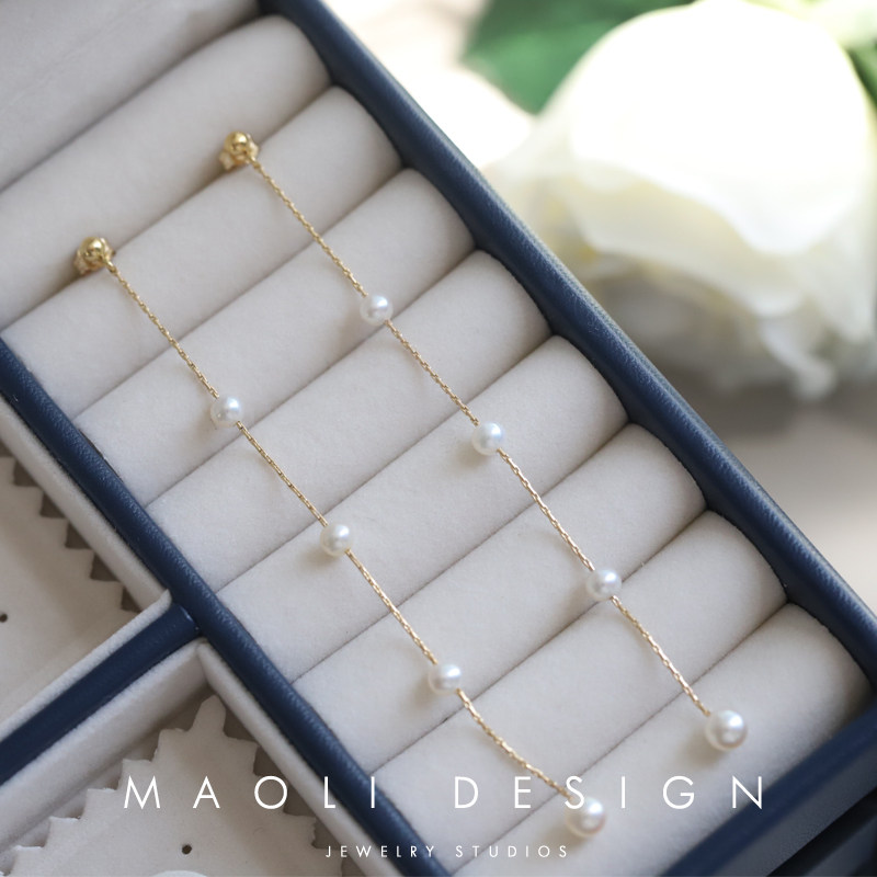 MAOLI slender U.S. imports 14k gold natural freshwater pearl gypsophila long version earrings earrings