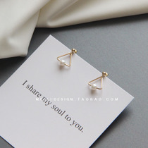 MAOLI natural freshwater pearl earrings 14K gold gold gold geometric triangle stud earrings