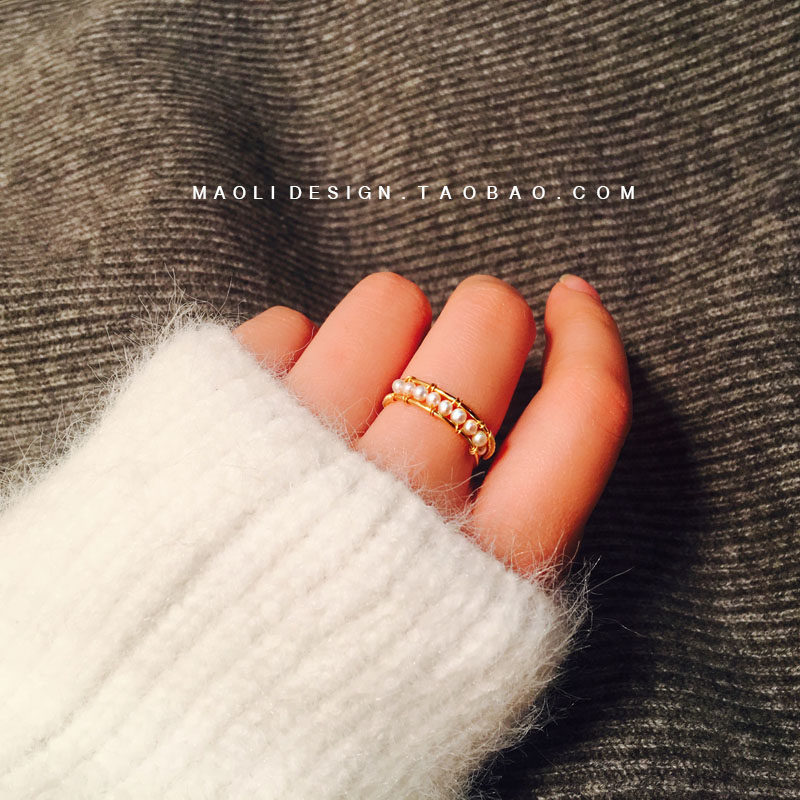 MAOLI Original Handmade Retro Design 14K Bag Gold Note Gold Natural Freshwater Pearl Wrap Around Ring