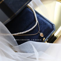 MAOLI gently confessed the original 14k gold gold gold - free water pearl double - layer neck chain of love locks chain