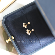 MAOLI listened to the American import of 14k bag gold gold injection freshwater mini pearl ear nails fresh - water female
