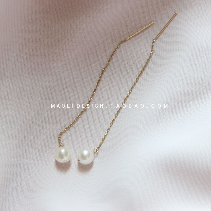 MAOLI Pure handmade Customized 14K BAG GOLD NATURAL FRESH WATER PEARL EARLINE MINIMALIST Temperament Ear Accessories
