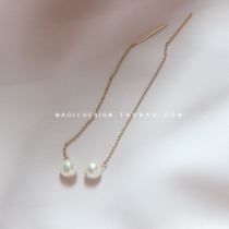 MAOLI handmade custom 14K gold package natural freshwater pearl ear thread simple temperament ear ornaments