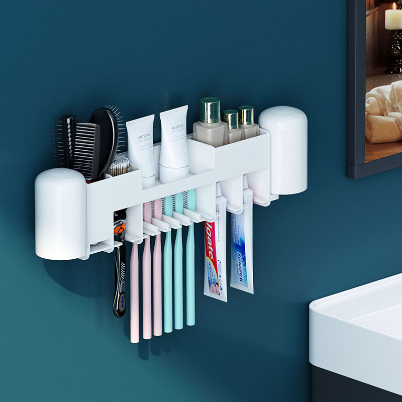 Toothbrush Shelve Multifunction Creative Mouthwash Cup Suit Wall-mounted Makeup Room Shake Soundless perforated cup holder