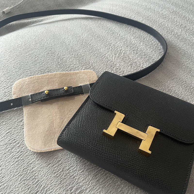 Suitable for Hermès Kang Kang Bag Modification to Kelly Wallet, Elephant Gray Palm Print Slim Single Shoulder Crossbody Replacement Strap