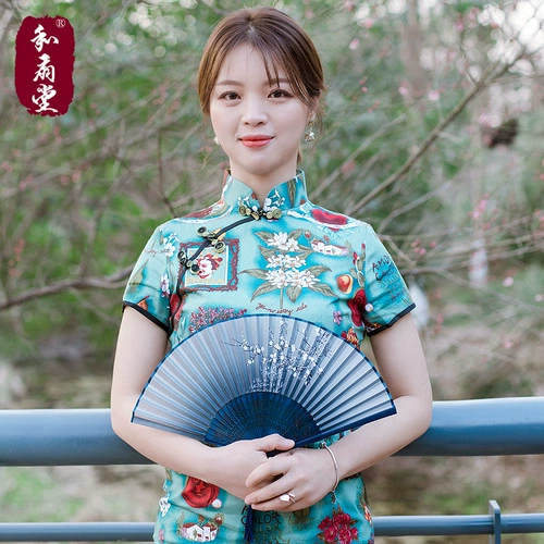 Купить больше складного складного вентилятора летнее китайский стиль женский вентилятор шелк вентилятор вишневый цвет и ветер, складывающий древний стиль танец маленький вентилятор