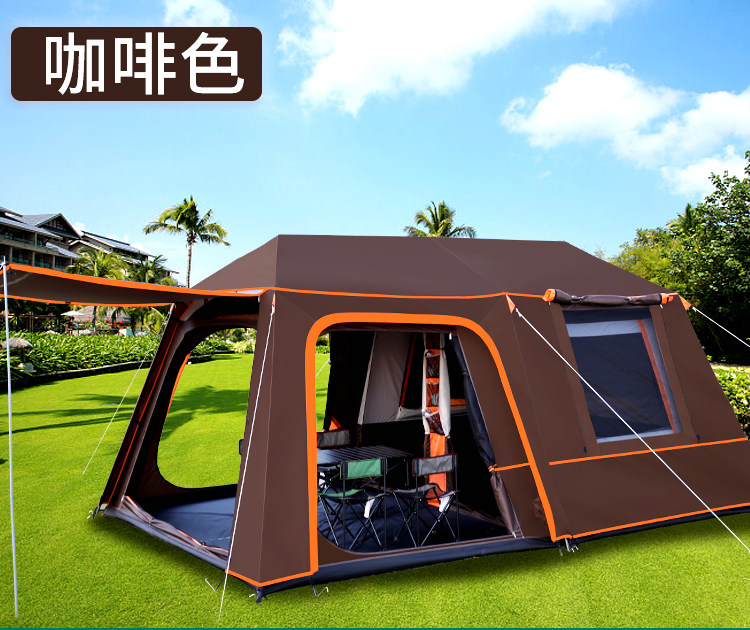 Full-automatic two-room one-Hall camping double-deck 5-8-12-person multi-person super-large rainstorm-proof outdoor tent thickened aluminum pole