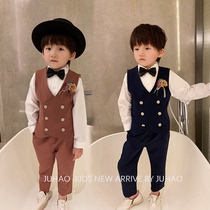 Boys dress British handsome 2021 autumn new childrens vest suit suit suit suit flower girl costume