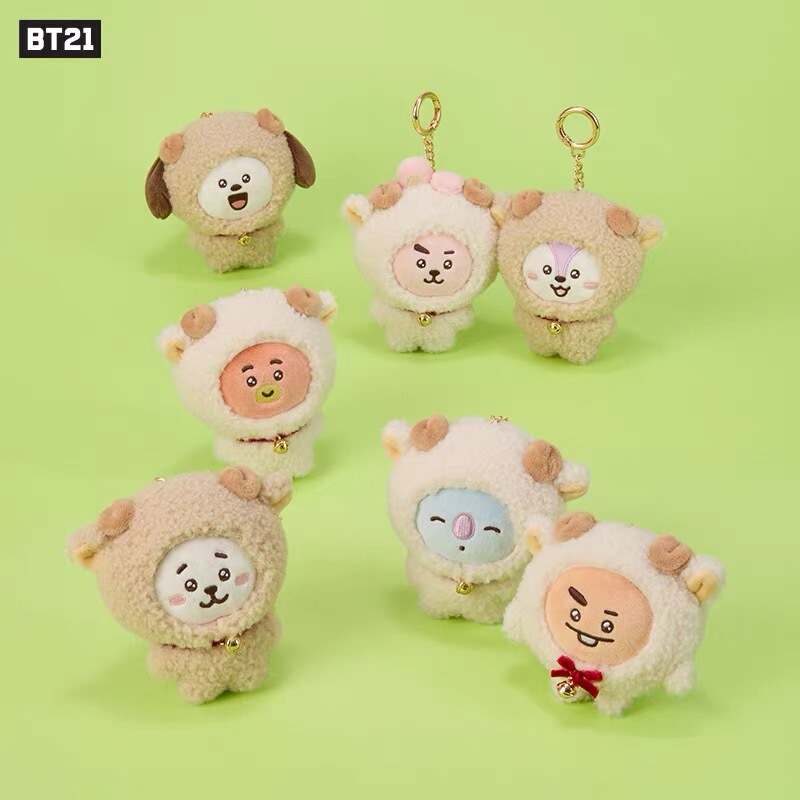 Bt21 Fluffy New Year Series Plush Keychain Bag Pendant Plush Sitting Doll